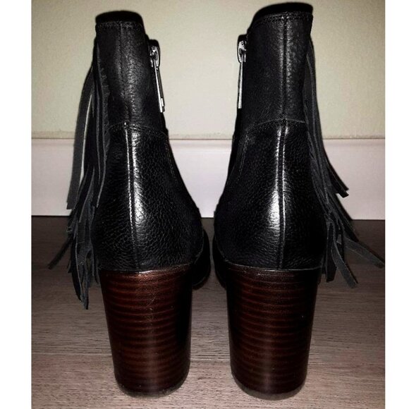 Liebeskind Black Leather ? Fringe High Heeled Ankle Boots Zip Up Booties Size 37 - Picture 5 of 12